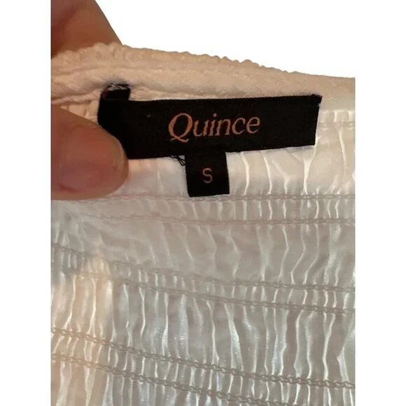 Quince Organic Textured Cotton Smocked V-Neck Midi Dress White S New Anthro